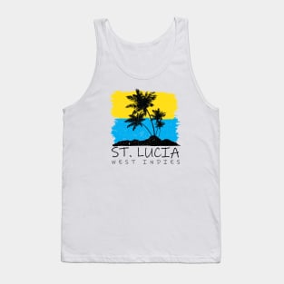 St Lucia National Colors with Palm Silhouette Tank Top